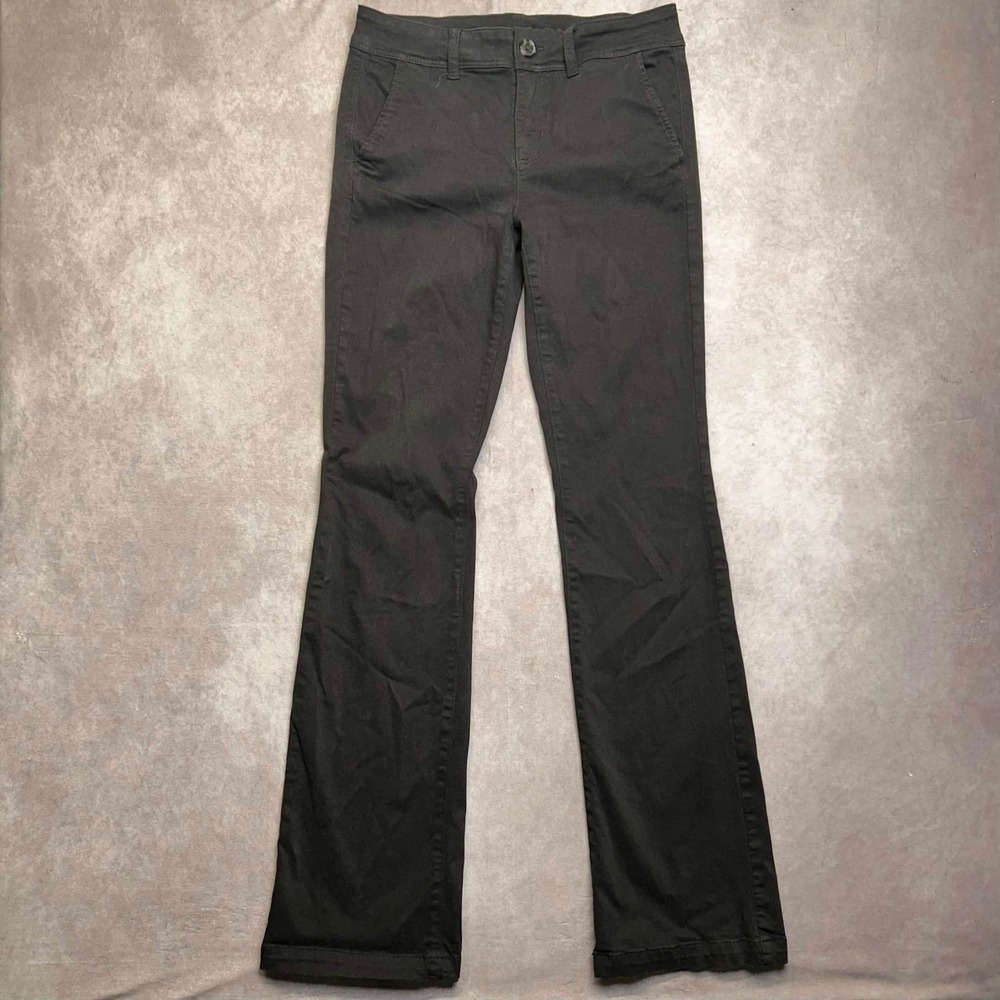 American Eagle Kick Boot Black Stretch Chino Pants Womens 10 X-Long Flare